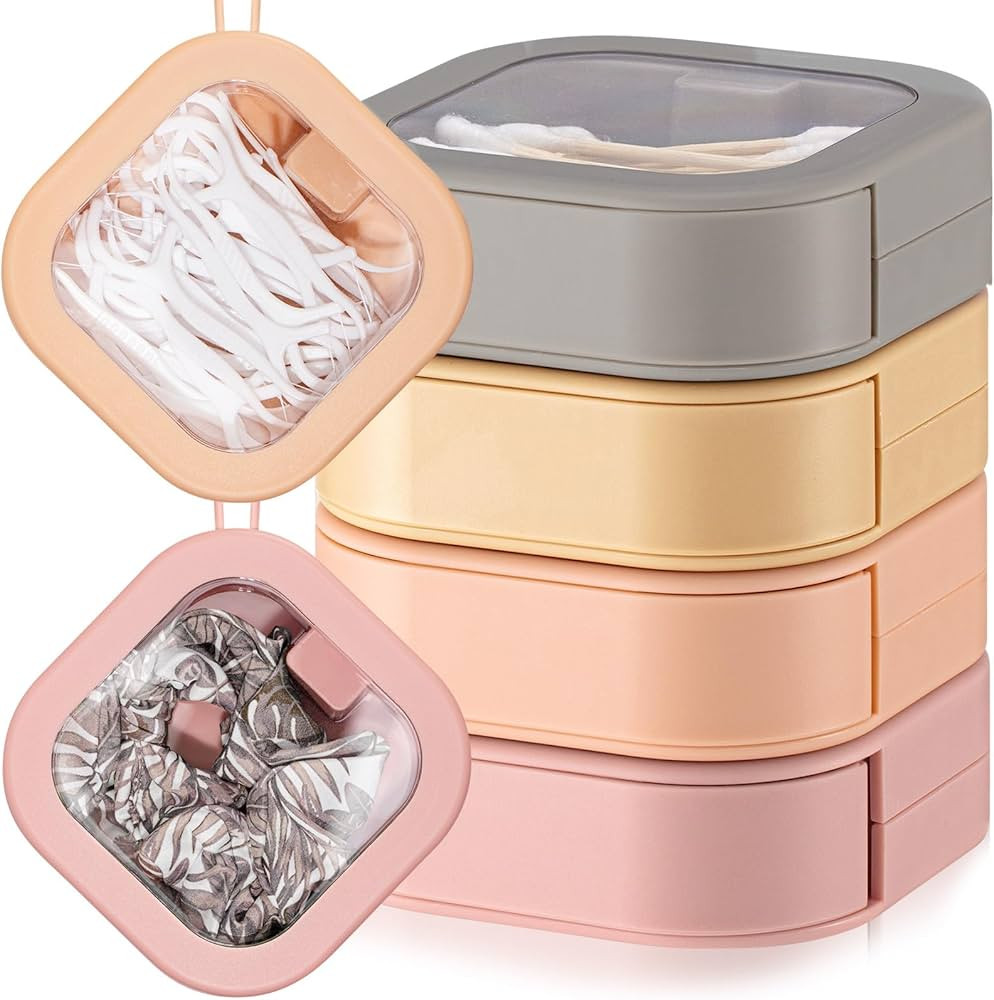 Kathfly 4 Pcs Hair Tie Organizer Portable Hair Accessory Storage Containers Stackable Hair Tie Bo... | Amazon (US)