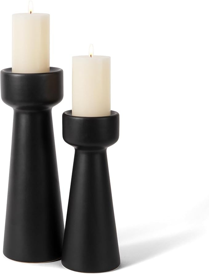 Candle Holders Ceramic Black Taper S&L Set of 2 Matte Stylish Decorative Candlestick Holders for ... | Amazon (US)