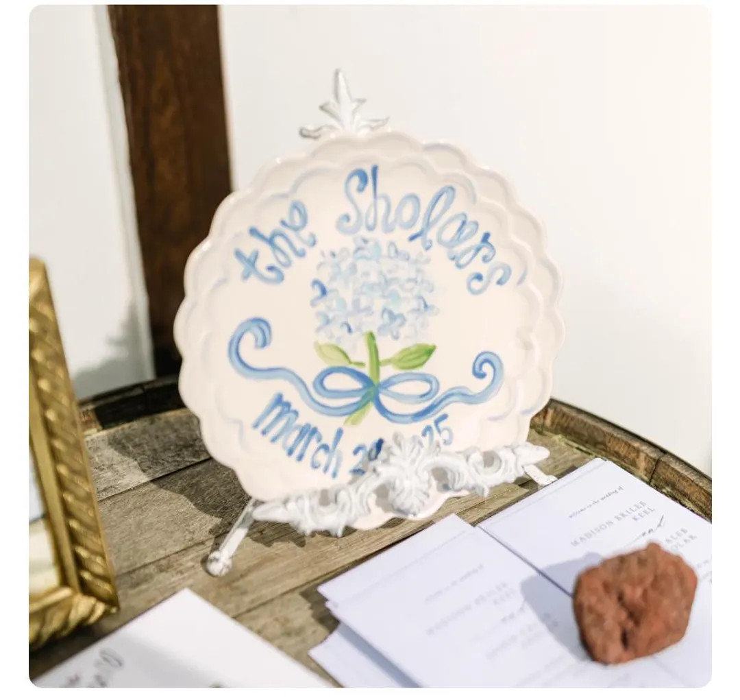 Hand-painted Hydrangea Wedding Plate: Personalized Scalloped Ceramic - Etsy | Etsy (US)