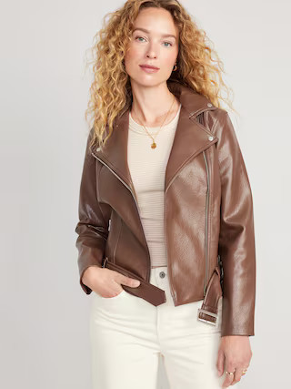 Faux-Leather Belted Biker Jacket | Old Navy (US)