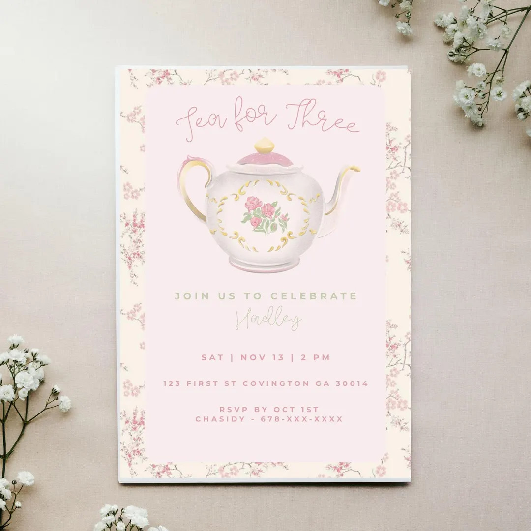 Editable Tea for Three Invitation | 3rd Birthday Canva Template | Tea Party Invite - Etsy | Etsy (US)