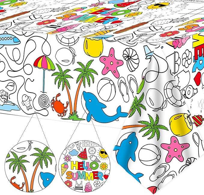 Qyeahkj Giant Summer Coloring Paper Tablecloth for Kids Huge Summer Beach World Posters Activity ... | Amazon (US)