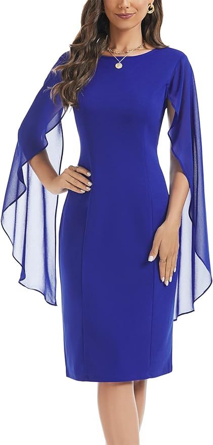 HELYO Women's Chiffon Cloak Sleeve Mini Cape Dress V-Back Semi-Formal Elegant Bodycon Wedding Gue... | Amazon (US)