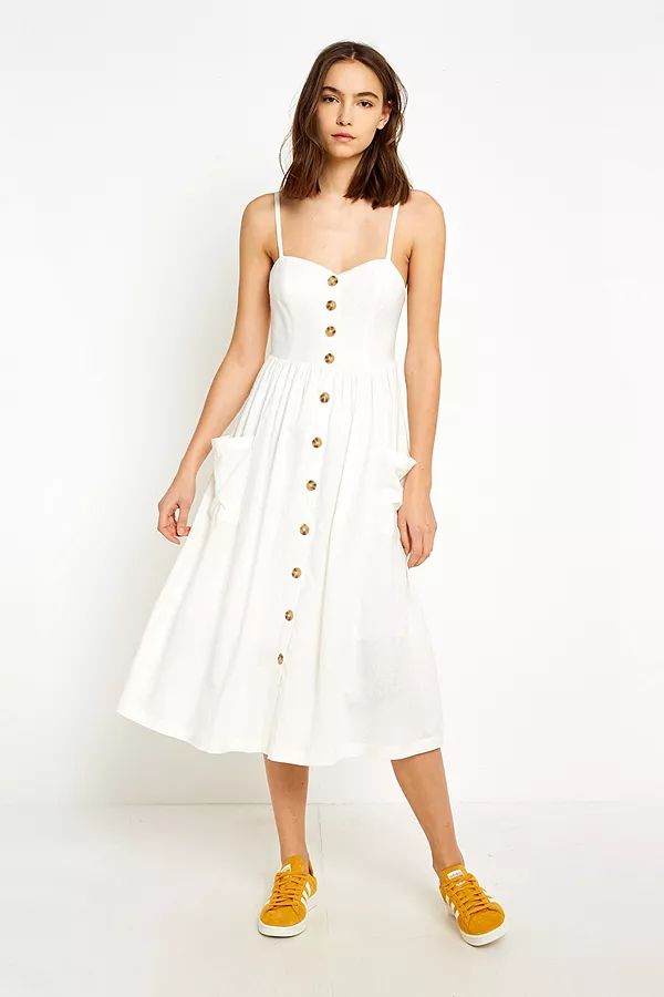 UO Emilia White Button-Through Midi Dress | Urban Outfitters EU