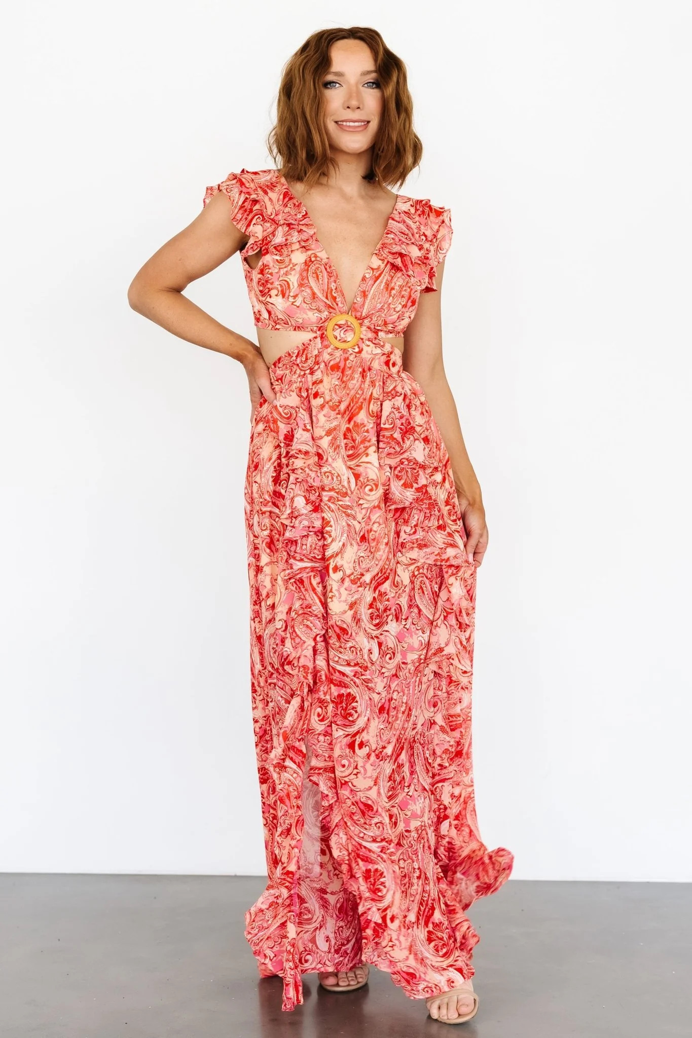 Amoura Cut Out Maxi Dress | Red Print | Baltic Born