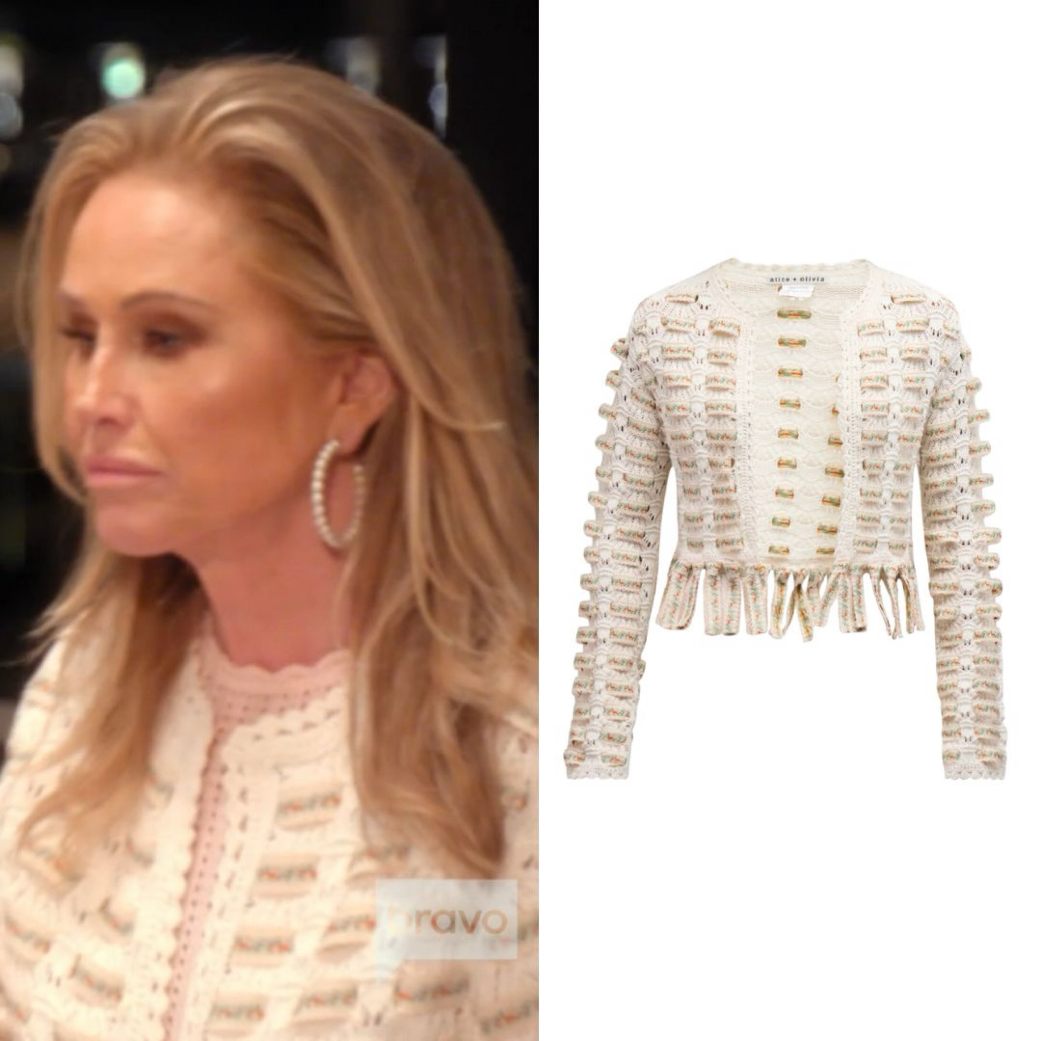 Kathy Hilton’s Ivory Ribbon Cardigan 
