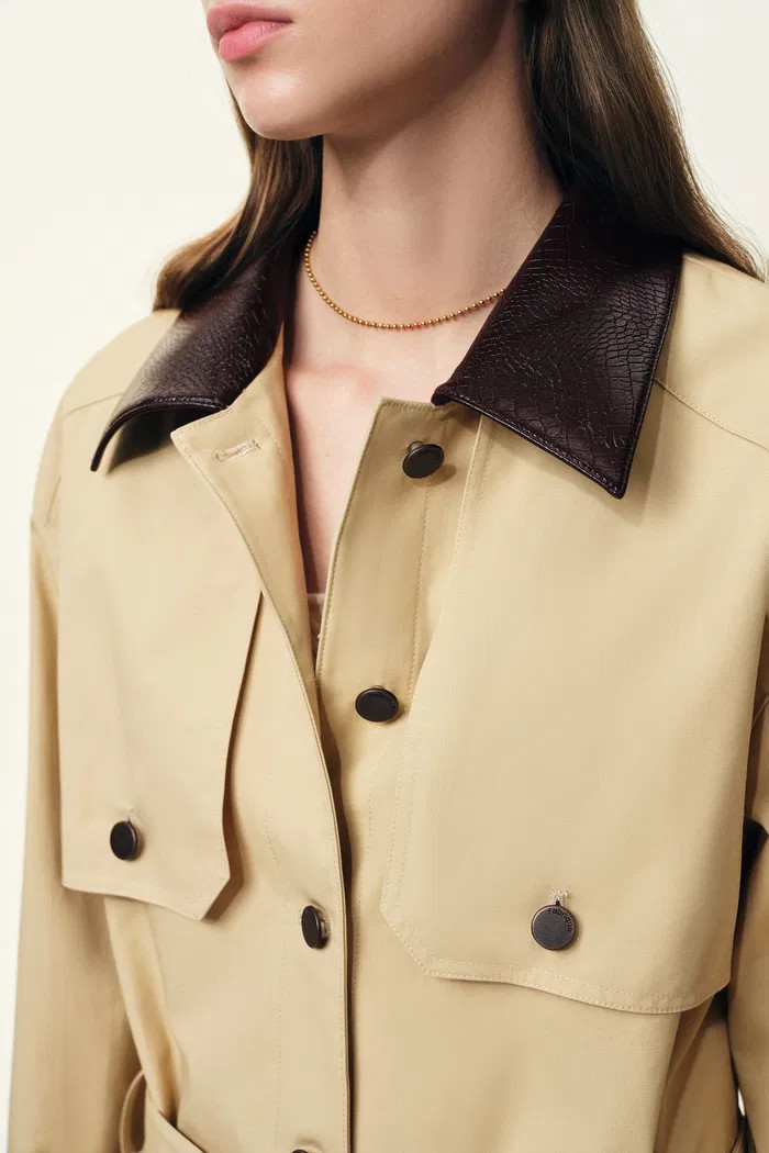 Charlie Detachable Snake Print Collar Jacket in Lightweight Trench Cot | Fabrique
