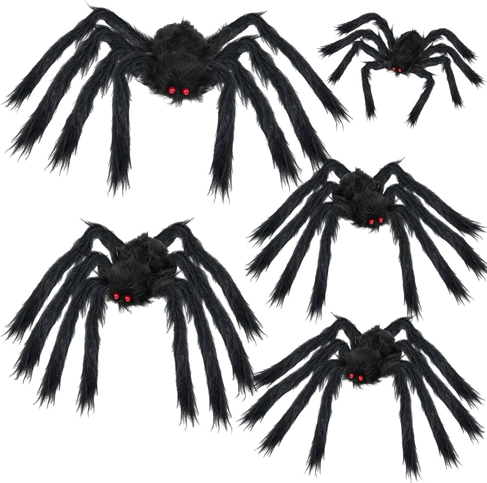Dazzle Bright 5Pcs Halloween Spiders Decorations, Realistic Giant Spiders Set, Hairy Plush Black ... | Amazon (US)