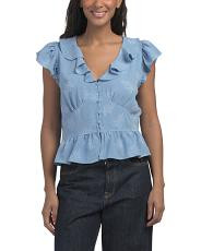 Leafy Jaquard Ruffle Blouse | TJ Maxx
