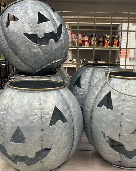 This Jack-o-lantern metal container is perfect for displaying on your counter or table. Use it to show off your fall floral arrangement!

Details:
Silver colored
8.85" x 8.85" x 8.15" (22.5cm x 22.5cm x 20.7cm)
Iron
For indoor use

#LTKsalealert #LTKmens #LTKwedding