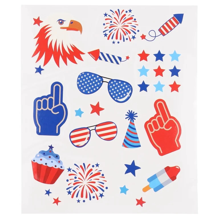 Temporary Tattoos, Red/White/Blue, 48 Pieces, Patriotic by Way To Celebrate - Walmart.com | Walmart (US)