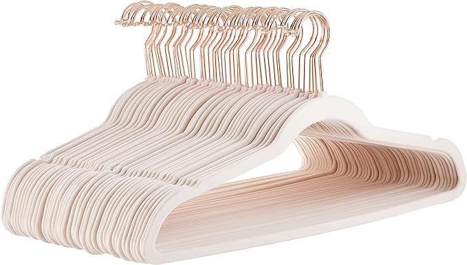 Amazon Basics Slim Velvet, Non-Slip Suit Clothes Hangers, Pack of 50, Blush Pink/Rose Gold | Amazon (US)