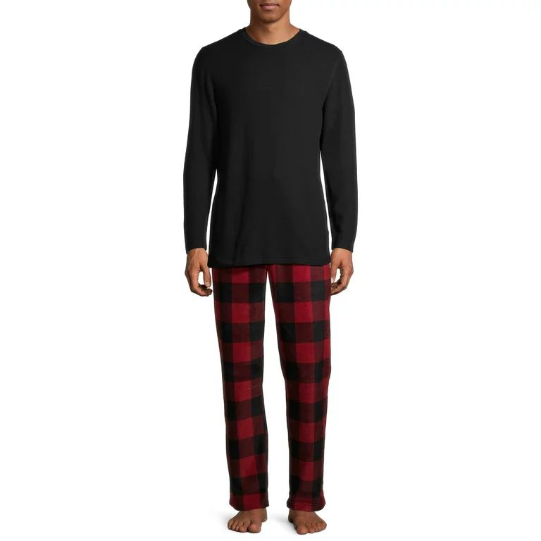 Hanes Men’s and Big and Tall Men’s Long Sleeve Crewneck Pajamas Set, 2-Piece | Walmart (US)