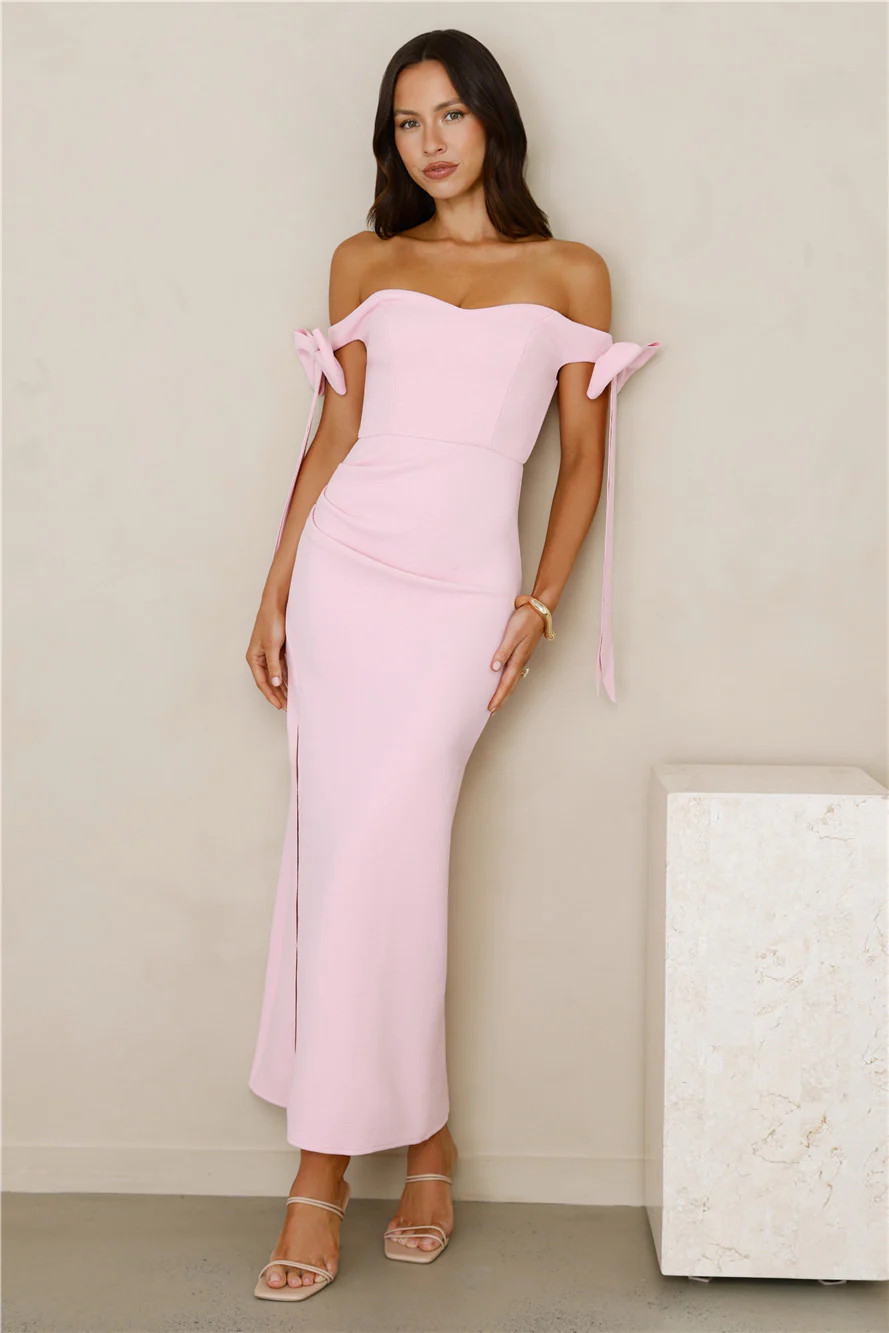 Fancy Days Off Shoulder Maxi Dress Pink | Hello Molly (US)