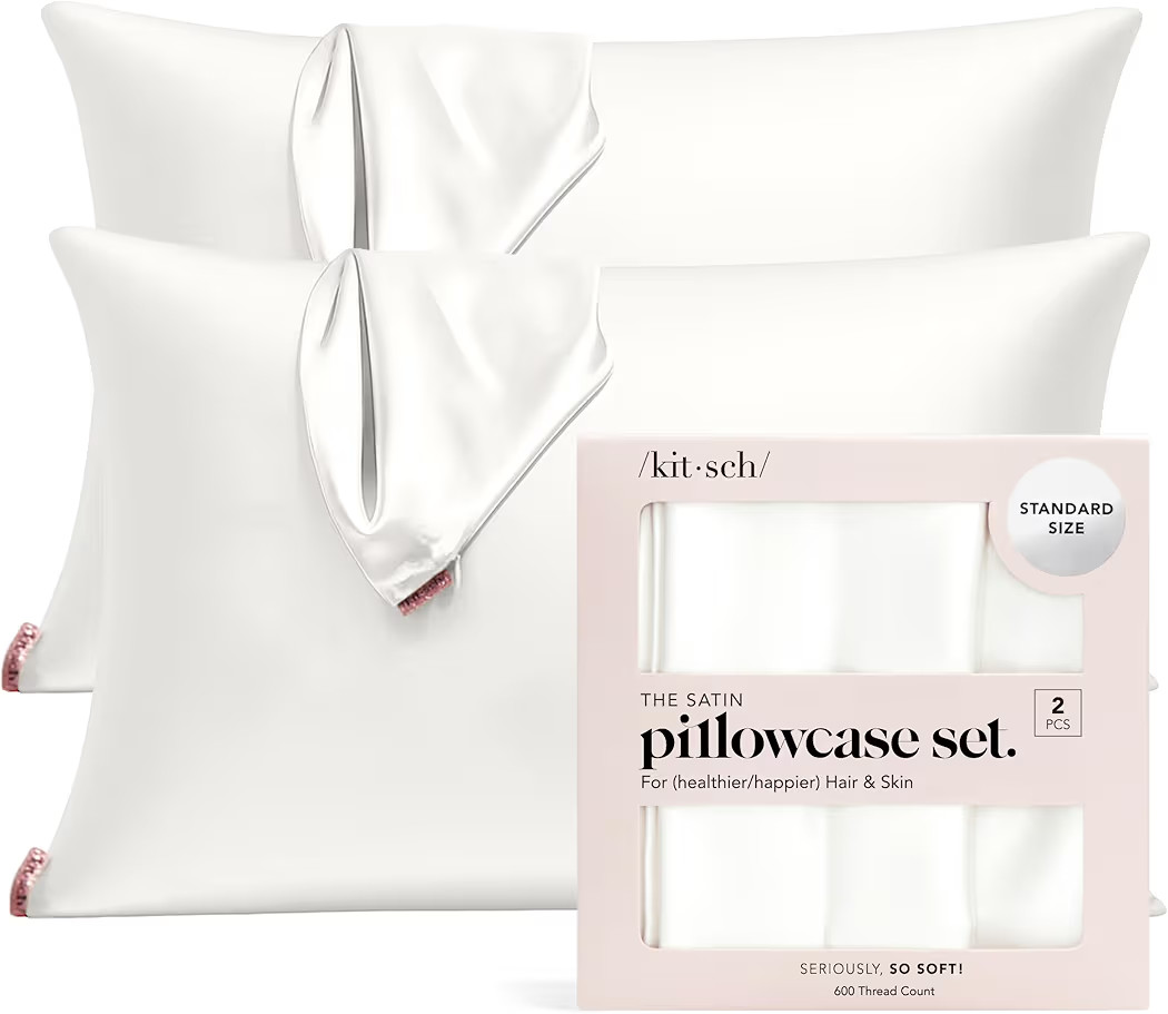 Kitsch Satin Pillowcase with Zipper for Hair & Skin, Softer Than Silk Pillow Cases Queen Size Set... | Amazon (US)