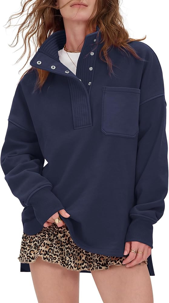 Locachy Womens Casual Oversized Sweatshirt Long Sleeve Button Henley Neck Pullover Tops Fashion O... | Amazon (US)