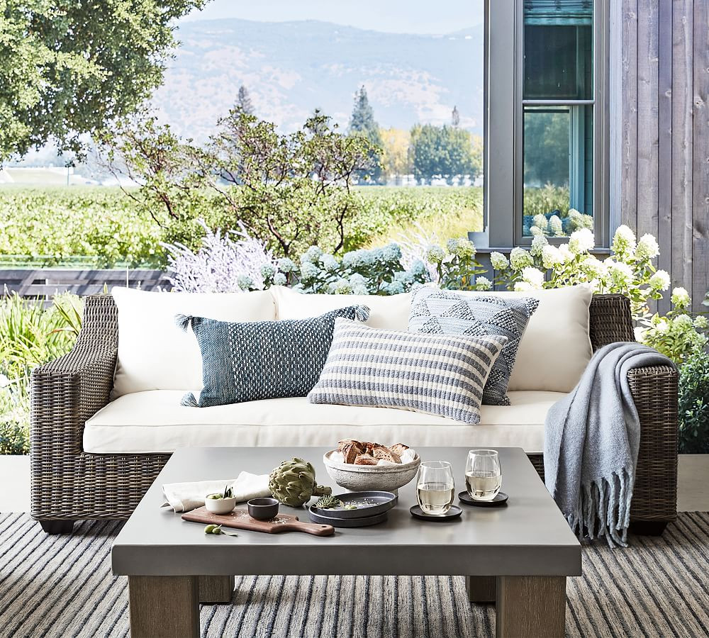 Torrey Wicker Slope Arm Outdoor Sofa | Pottery Barn (US)
