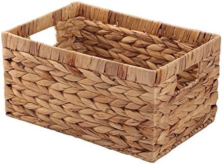 Woven Natural Water hyacinth Rectangular Storage Baskets with inside Handle,Kingwillow(Large) | Amazon (US)