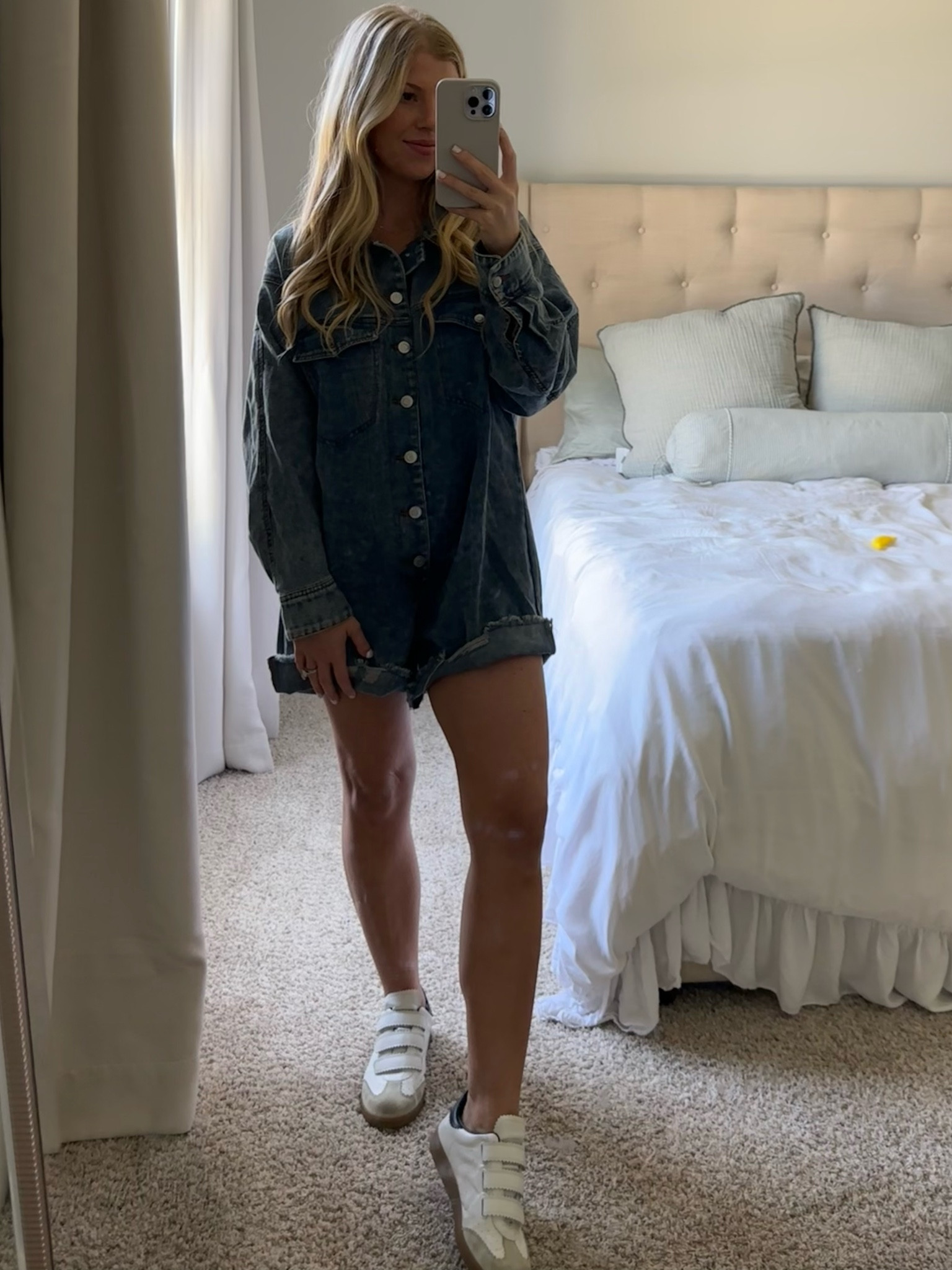 Long sleeve denim romper 
Transitional fall outfit 

#LTKSeasonal