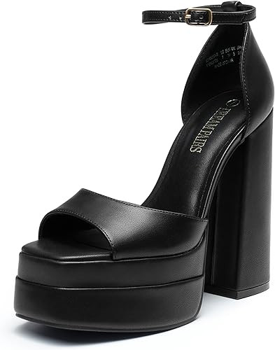 DREAM PAIRS High Heels Chunky Block Platform Heels for Women Ankle Strap Sexy Open Square Toe Hee... | Amazon (US)