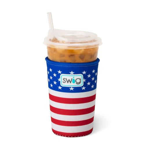 Swig Life Medium Iced Cup Coolie, Standard 22oz Iced Coffee Cup Insulator Sleeve with Handle, Neoprene Insulated Coolie Keeps Drinks Cold (All American) | Amazon (US)