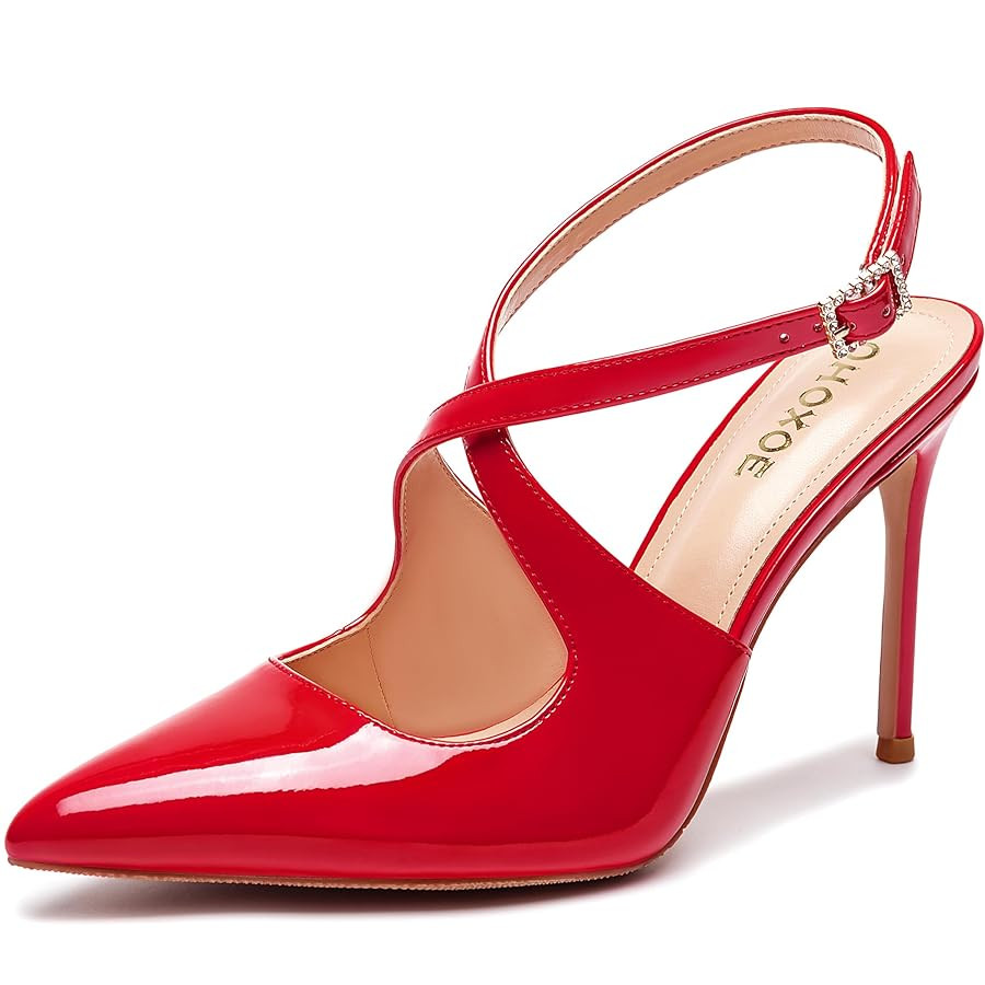 Slingback Heels for Women Pointed Closed Toe Stiletto Pumps Cross Strap Kitten Heels Wedding Part... | Amazon (US)