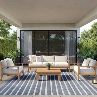 Nourison Positano Modern Stripes Flatweave Indoor Outdoor Low Pile Area Rug Blue Green Ivory 9' x 12' | Target