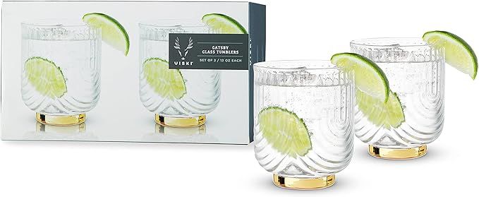 Viski Gatsby Lowball Glasses Set of 2 - Vintage Drinking Tumblers for Whiskey, Scotch & Bourbon -... | Amazon (US)