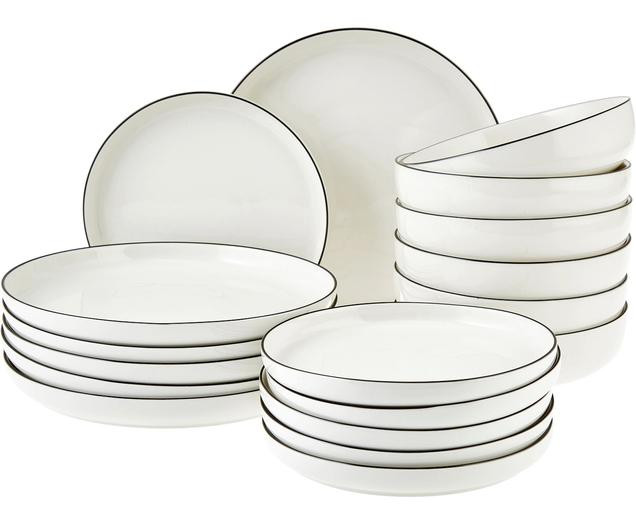 Porzellan Geschirr-Set Facile mit schwarzem Rand, 6 Personen (18-tlg.) | WestwingNow EU