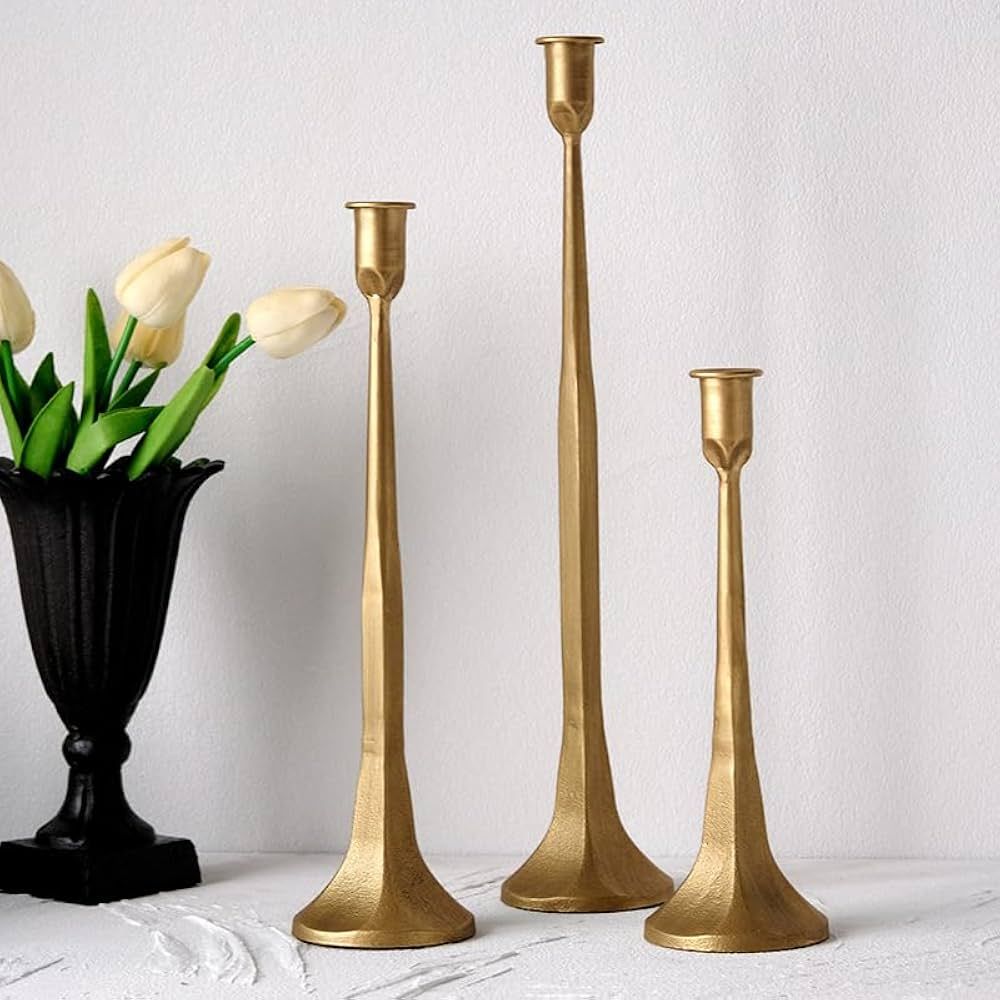 Iron Taper Candle Holder Set of 3, Gold Candlestick Holders Decorative Candle Stand, Tapered Cand... | Amazon (US)