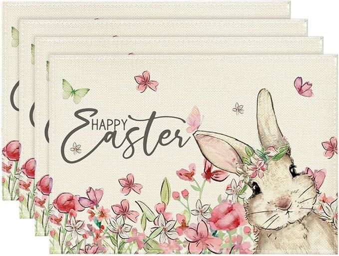 Artoid Mode Floral Bunny Rabbit Easter Placemats Set of 4, 12x18 Inch Seasonal Spring Table Mats ... | Amazon (US)