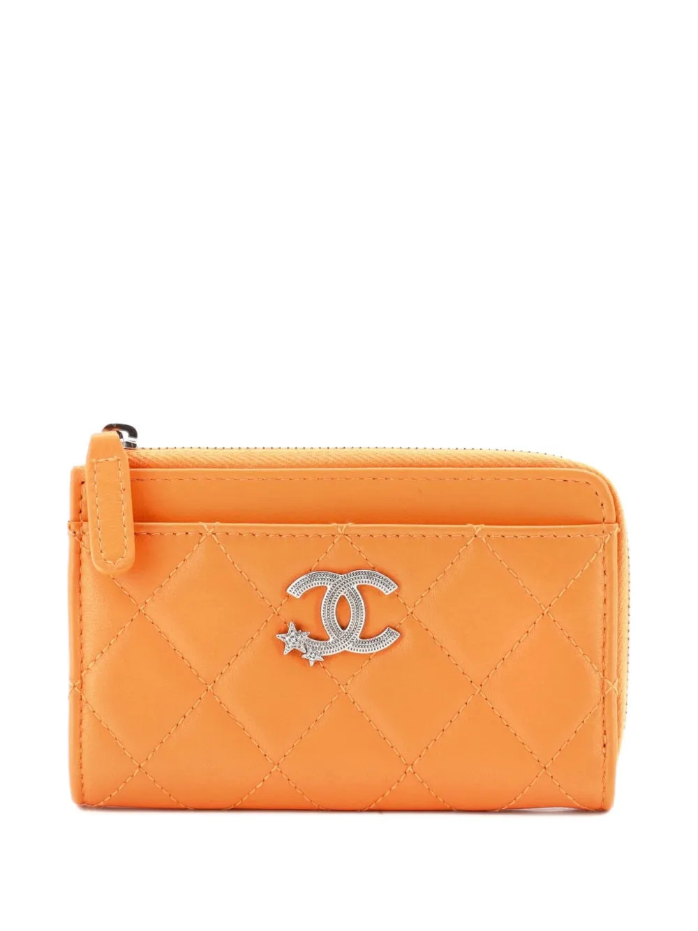 CHANEL Pre-Owned CC Stars Zip Around Card Holder Quilted Lambskin small wallets - Orange | Farfetch Global