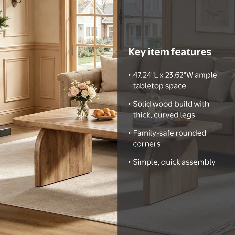 Fnova Farmhouse Coffee Table for Living Room, 47.24" Rectangle Wood Coffee Table, Easy Assembly | Walmart (US)
