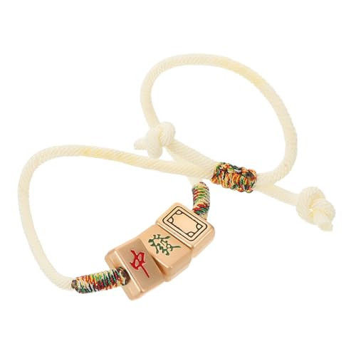 minkissy Chinese Mahjong Bracelet: Chinese Mahjong Lucky Stretchy Braided Strand Feng Shui Rope Bracelet Jewelry Beige | Amazon (US)