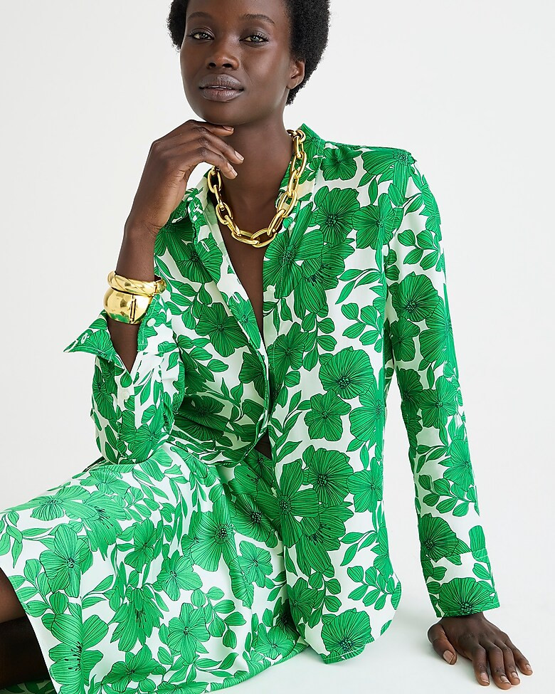 Classic-fit cupro-blend shirt in greenhouse floral print | J. Crew US