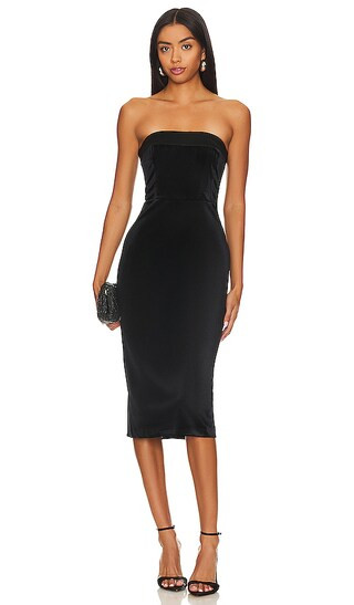 X REVOLVE Kerry Velvet Midi Dress in Black | Revolve Clothing (Global)