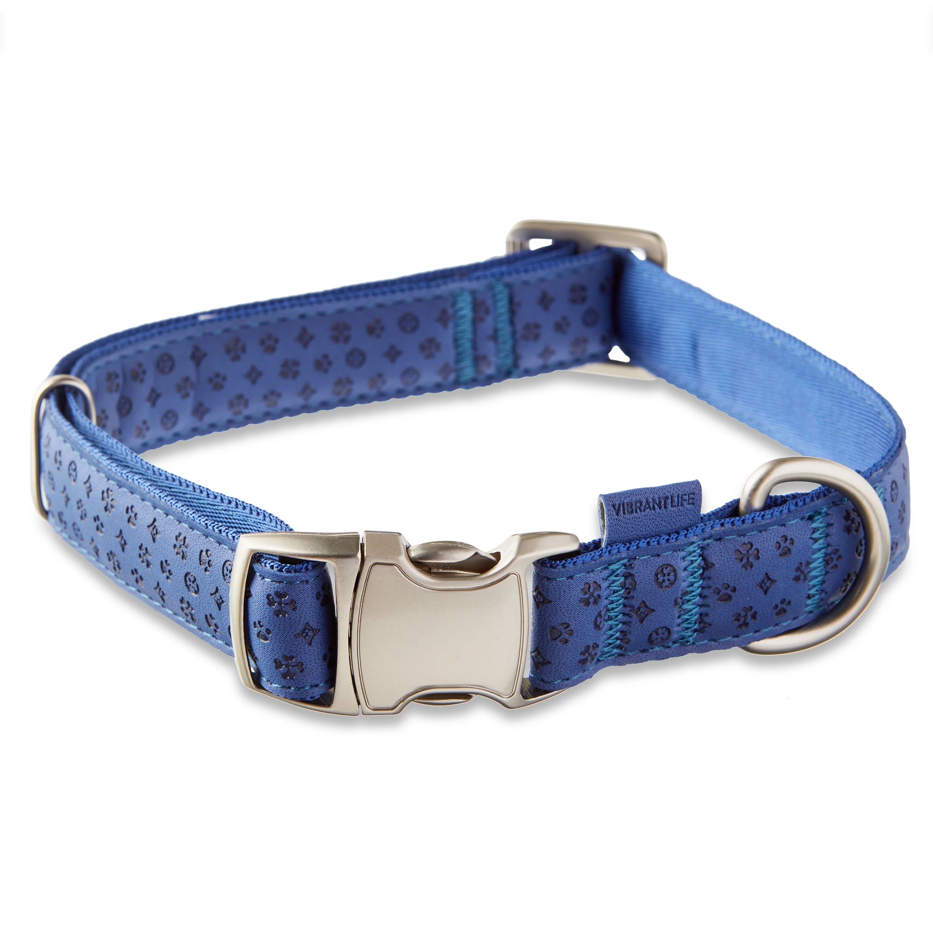Vibrant Life Leather & Polyurethane Embossed Fashion Dog Collar, Blue, L | Walmart (US)