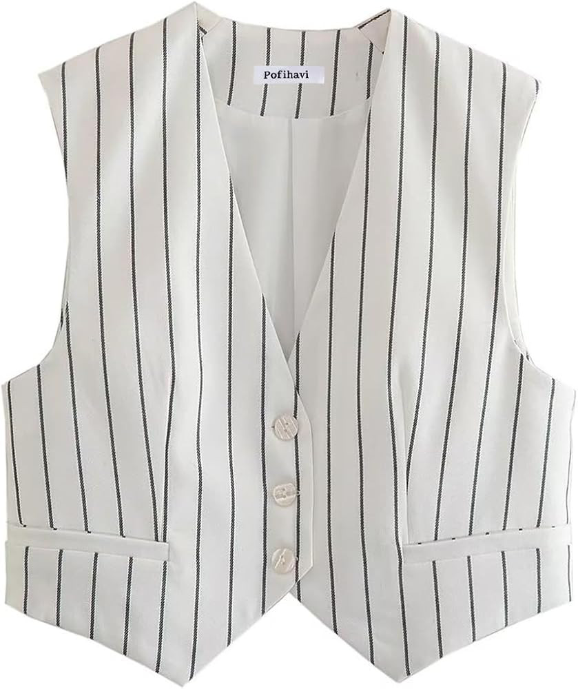 Pofihavi Cropped Suit Vest for Women 2024 Button Up Business Casual Dressy Waistcoat Vest Tops | Amazon (US)
