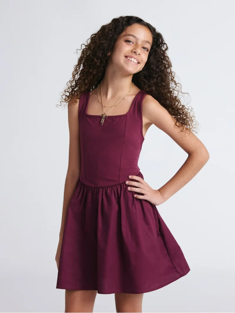 Weekend Academy Girls Square Neck Sleeveless Corset Dress, Sizes 4-18 - Walmart.com | Walmart (US)