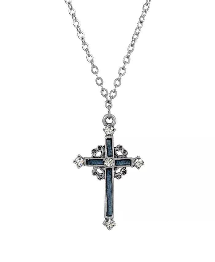 Pewter Blue Hand Enamel Cross with Crystals Necklace | Macys (US)