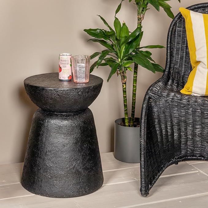 Creative Co-Op Magnesium Oxide Pedestal Side Table, Black | Amazon (US)