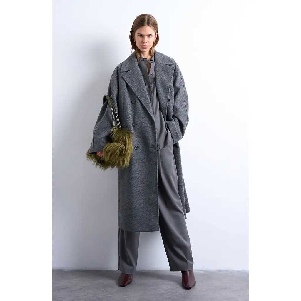 Topshop Double Breasted Long Coat in Charcoal at Nordstrom Rack, Size Small | Nordstrom Rack