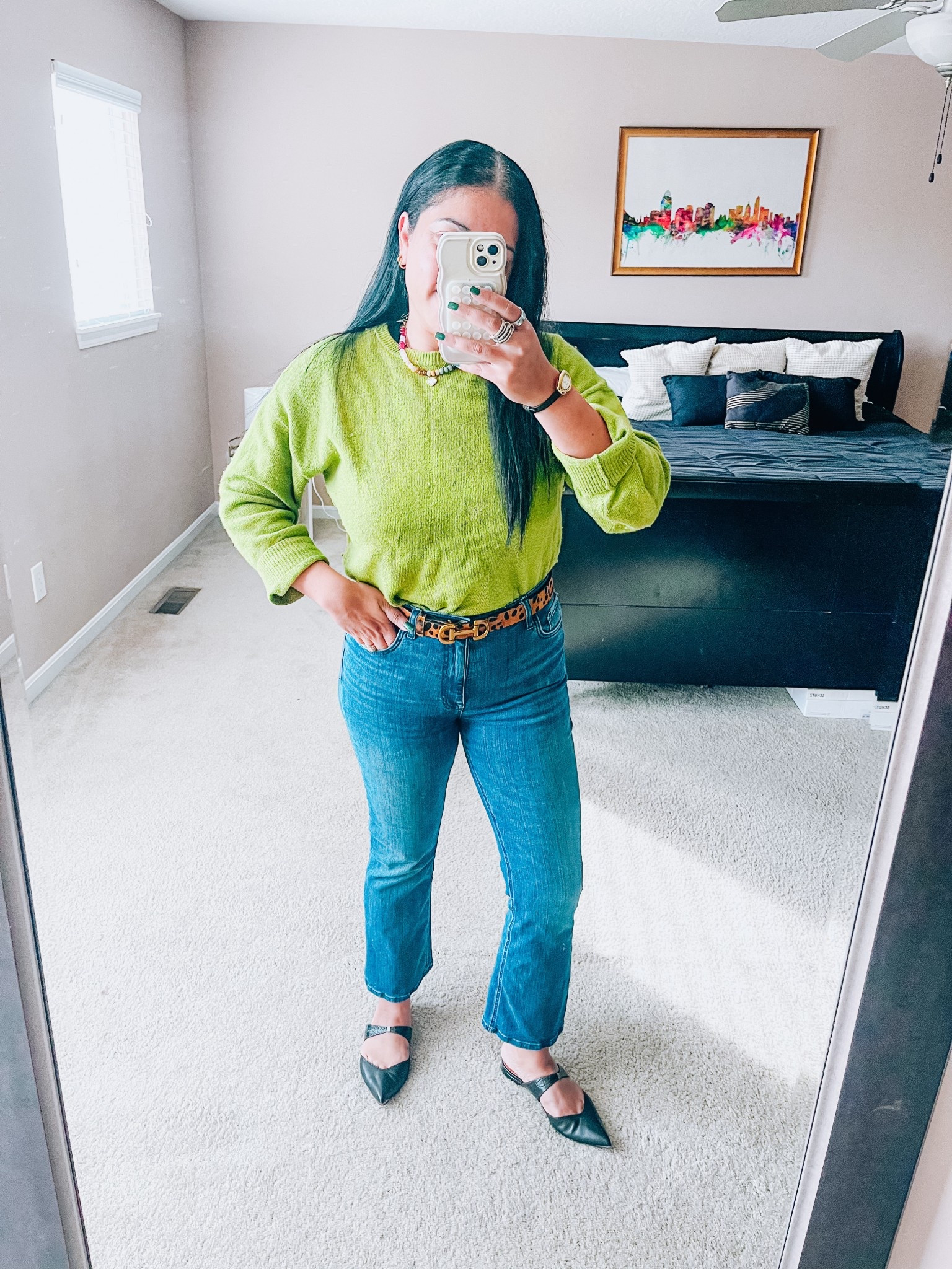 Monday outfit
Chartreuse sweater 
Current Elliot jeans
Boden leopard belt
Black flats
Amazon watch, necklace, ring


#LTKdayinmylife #LTKootd #LTKFindsUnder50