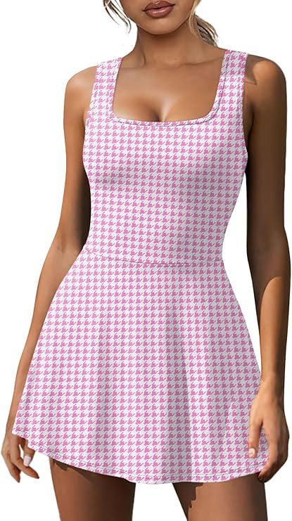NIASHOT Women's Athletic Dress Mini U Neck Sleeveless Built in Shorts with Pockets Tennis Golf Gr... | Amazon (US)