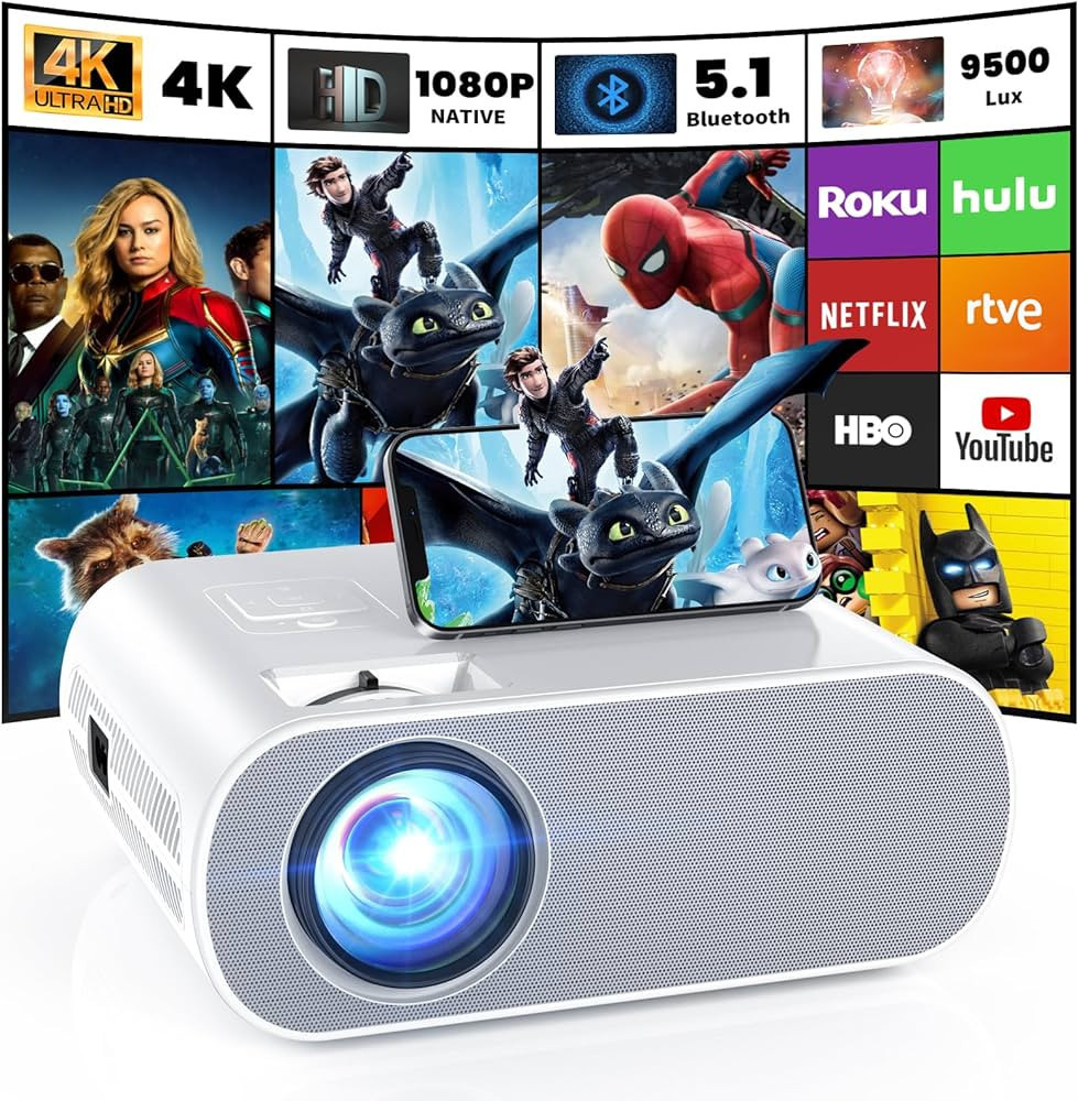 HOMPOW Projector, Native 1080P Full HD Bluetooth Projector with Speaker, 9500 Lumens Outdoor Port... | Amazon (US)