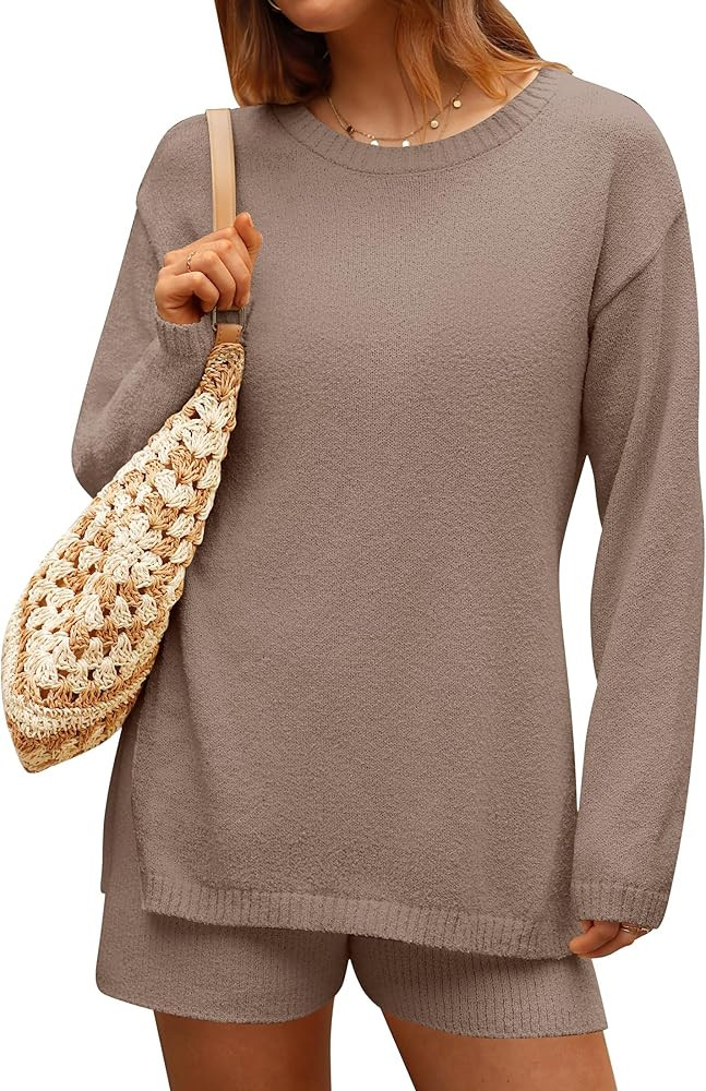 ZESICA Women's Two Piece Sweater Lounge Sets 2024 Fall Casual Knit Trendy Tunic and Shorts Outfit... | Amazon (US)