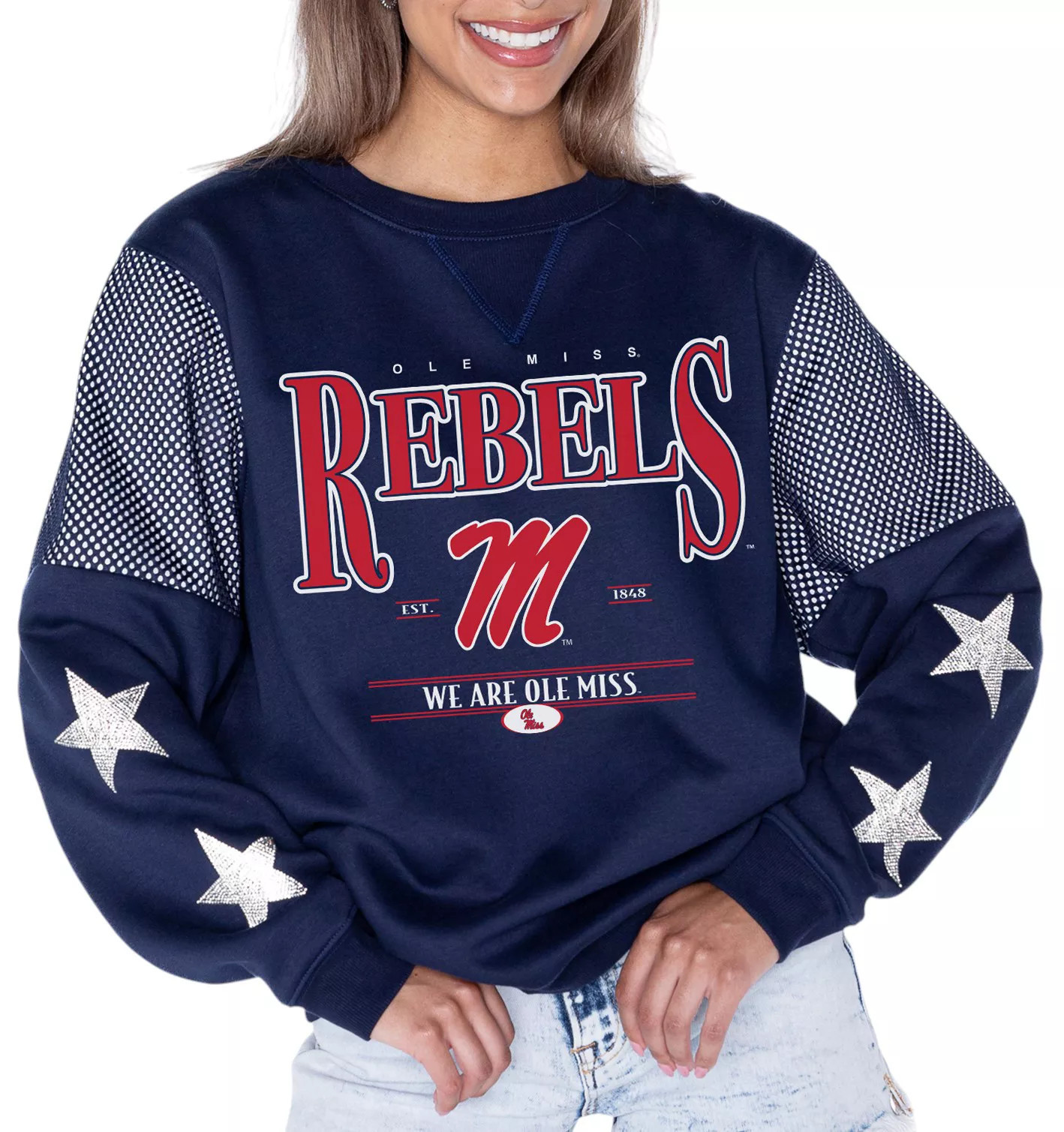 Gameday Couture Women's Ole Miss Rebels Navy Mesh Crewneck Sweatshirt | DICK'S Sporting Goods