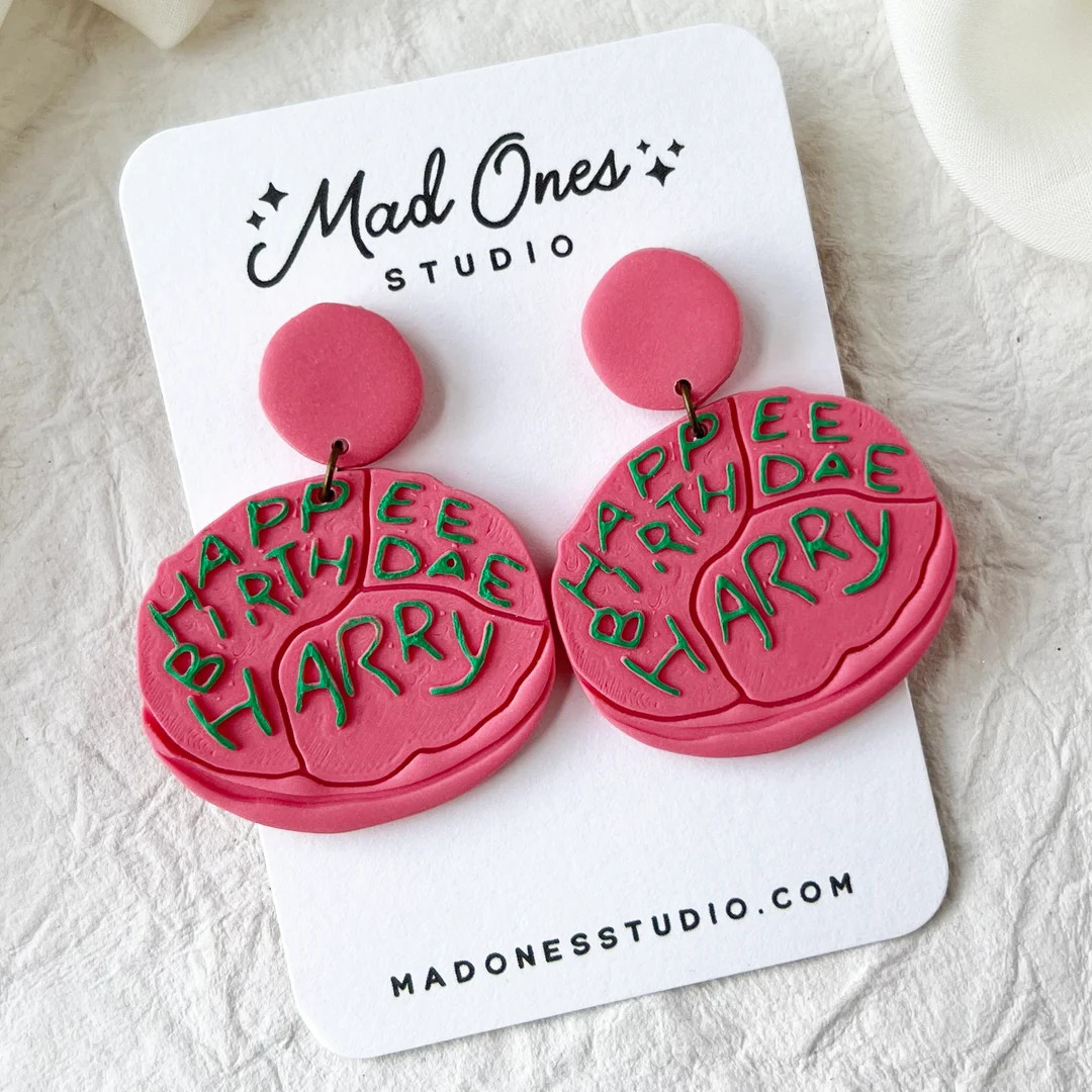 Happee Birthdae, Birthday Cake, Magic Accessories, Handmade Clay Earrings, Dangle Earrings, Wizar... | Etsy (US)