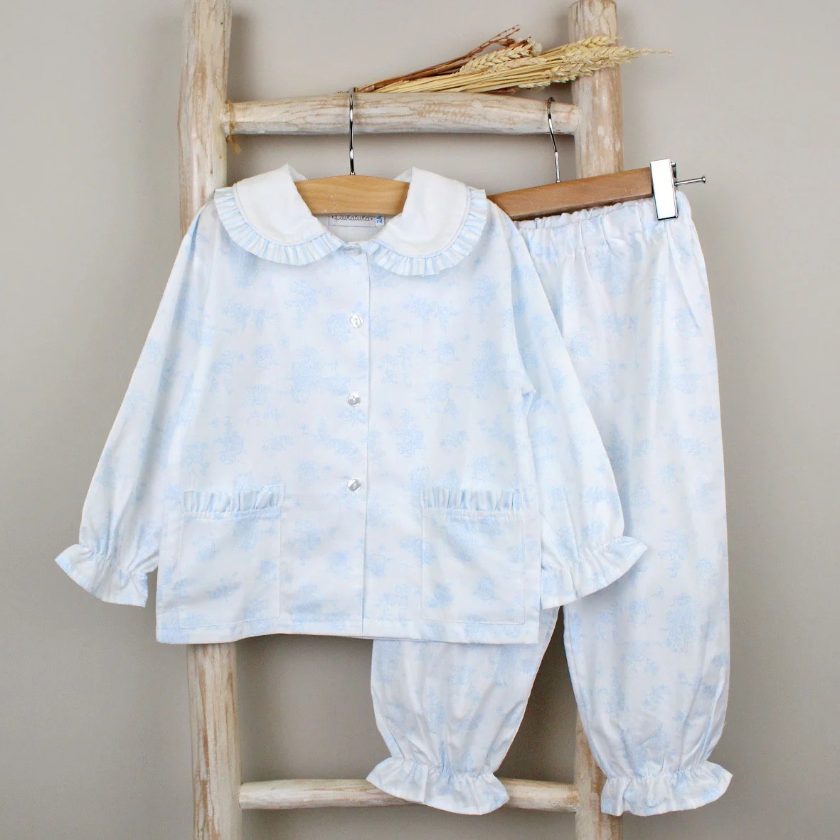 Pukatuka Girls Blue Toile Pajamas | Dear James