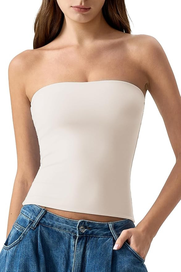 QINSEN Women's Tube Top Double Lined Strapless Bandeau Top Summer Slim Fit Going Out Tank Tops | Amazon (US)